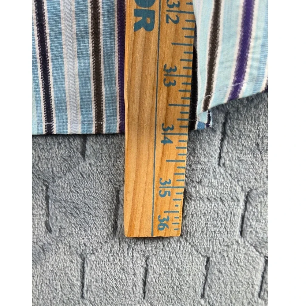 Thomas Dean Mens XL‎ Long Sleeve Button Down Shirt Blue Purple Striped Cotton